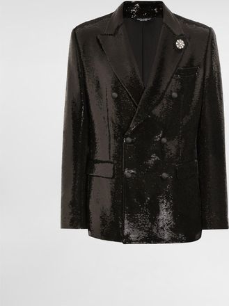 Dolce & Gabbana Double-breasted Sicilia Light Jacket With Sequins - Man Suits And Blazers Black Sequins 44