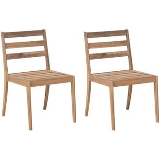 Beliani Set di 2 sedie rustiche in legno di acacia certificato per esterni, colore marrone chiaro Chioggia