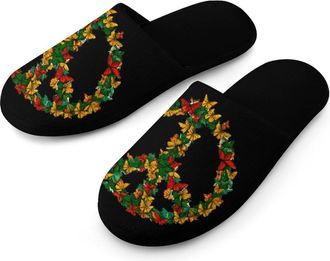 Generic Peace Sign Mens Slippers Warm Non-Slip Houes Shose Spa Slipper for Home Bedroom
