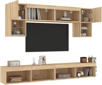 vidaXL Vidaxl - Mobili tv a Muro con led 6pz Rovere Sonoma Legno Multistrato