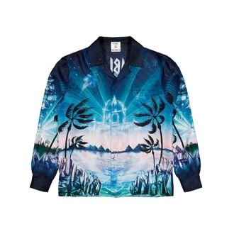 Casablanca Overhemden, Heren, Blauw, M, Crystal Alchemy Cuban Collar Shirt