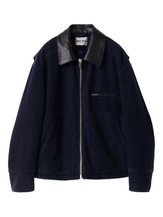 Miu Miu Piumino con colletto in pelle - Blu