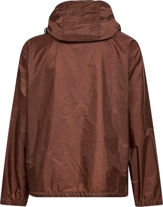 Moncler Mens Hooded Windbreaker Brown Polyamide Bomber Jackets