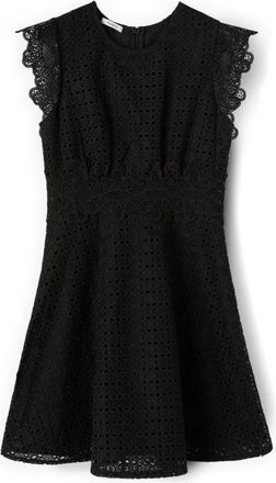 Motivi Jurk met Flare in Broderie Anglaise met Kant - Dames - Feestkleedjes - Zwart - 2XS - Polyester - Kleedjes