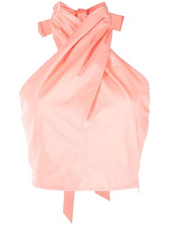Staud Kai halterneck blouse - women - Cotton/Elastane - 12 - Pink