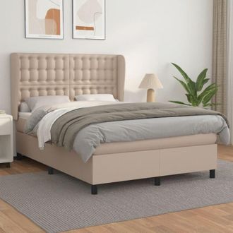 vidaXL Cama Box Spring Con Colch&oacute;n Cuero Sint&eacute;tico Capuchino 140x190cm Vidaxl