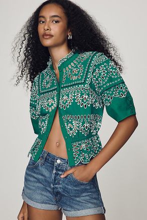 Maeve Eyelet Buttondown Peplum Blouse