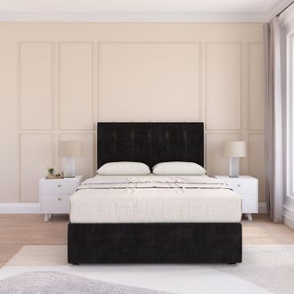 Sloomy Jasmine Plush Bed Set With No Drawers Mattress & 26 Headboard in Black | Size: Small Double
