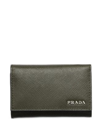 Prada Saffiano lettering leather key case - Green