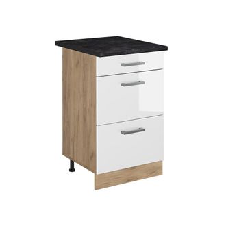 Vicco Mueble Bajo De Cocina R-line, Blanco Alto Brillo/roble Dorado, 50 Cm Encimera Antracita, Vicco