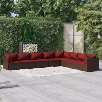 vidaXL Set Sof&aacute;s De Jard&iacute;n 8 Piezas Y Cojines Rat&aacute;n Sint&eacute;tico Marr&oacute;n Vidaxl