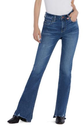 HINT OF BLU Distressed High Waist Flare Jeans in Resort Blue at Nordstrom, Size 30