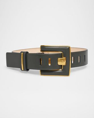 Balmain Anthem Calfskin Leather Belt