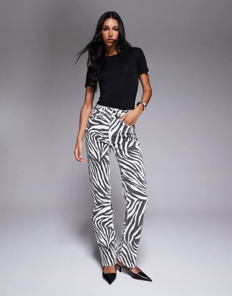 Good American Good Icon - Jeans dritti con stampa zebrata-Bianco