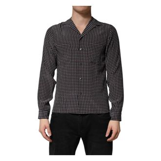 Dolce & Gabbana Casual Shirts, male, Black, Size: M Patterned Silk Button Down Shirt