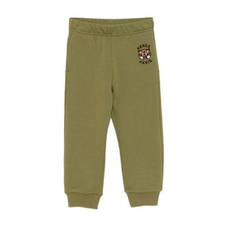 Kenzo Green Tiger Logo Cotton Trousers - male - Kenzo - Sweatpants - Green - 10 Y - Kids