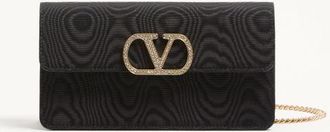 Valentino Garavani VLogo Signature Chain Wallet In Moir&eacute; Fabric With Jewel Logo Woman BLACK UNI