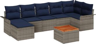 vidaXL Conjunto De Sof&aacute;s De Jard&iacute;n 8 Uds. Gris Rat&aacute;n Sint&eacute;tico Vidaxl