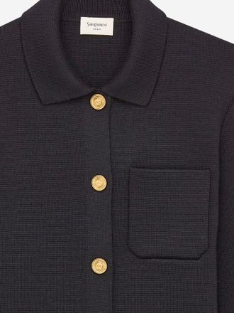 Saint Laurent Womens Wool Polo Cardigan Black Sweater