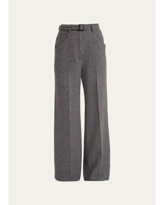 Gabriela Hearst Norman Herringbone Belted Straight-Leg Pants
