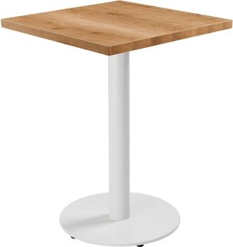 Oviala Mesa de comedor 60 cm pie blanco y revestimiento de madera clara