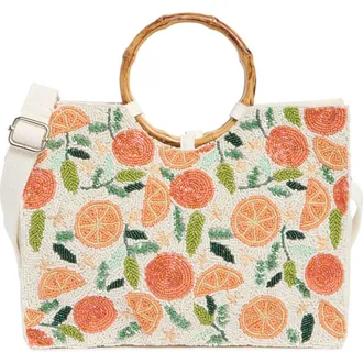 Collection XIIX Beaded Bamboo Handle Tote in Orange Multi at Nordstrom Rack