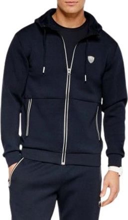 Emporio Armani Premium Shield stretch hooded sweatshirt van viscosemix - Heren - Vesten met rits - Blauw - XL - Polyester - Hoodies & sweatvesten