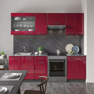 Vicco Mueble De Cocina Fame-line, Burdeos Brillo Intenso/antracita, 240 Cm, Et Antracita