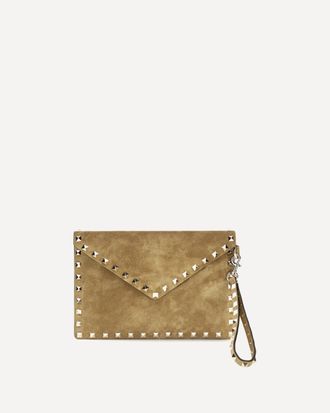 Valentino Garavani Medium Rockstud Clutch in suede Female UNI