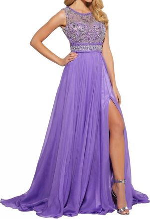 Mac Duggal Embellished Open Back Gown In Lilac