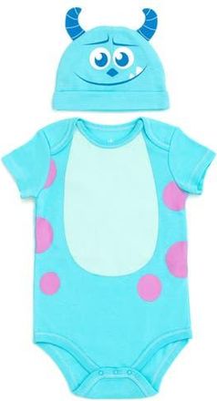Disney Winnie the Pooh One Piece Bodysuit and Hat Set in Teal Blue Sulley at Nordstrom, Size 6-9M