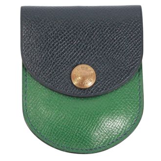 Herm&egrave;s Green Navy Courchevel Leather Coin Purse/Coin Case (Pre-Owned)