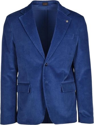 Officina36 Fluwelen jas met knoopsluiting - Heren - Blazers - Blauw - XL - Katoen - Jassen