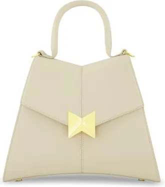 Mac Duggal Gold Plated Hardware Angular Leather Handbag in Ecru at Nordstrom