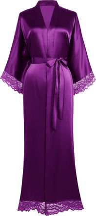 Babeyond Womens Kimono Dressing Gown Satin Kimono Robe Long Kimono Bridesmaid Bath Robe with Lace Trim for Nightwear Girls Bonding