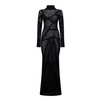 John Richmond Vestido largo con mangas largas y detalles de malla - Dresses - Mujer - Negro - XS