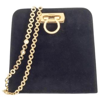 Ferragamo Pre-owned Shoulder Bags, female, Black, Size: ONE SIZE Pre-owned Suede Shoulder Bag