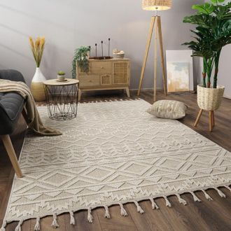Paco Home Paco Home Alfombra Salon De Habitacion Pelo Corto Motivo Boho Chic Motivo Nordica Flecos 240x340 Cm, Crema 2