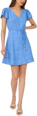 CeCe by Cynthia Steffe Flutter Sleeve Tie Waist Minidress in Classic Navy at Nordstrom, Size Xx-Small