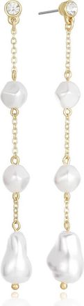 Ettika Crystal & Faux Pearl Linear Drop Earrings in Gold at Nordstrom Rack