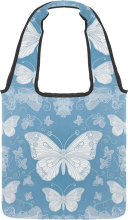 Generic Vintage Butterflies Reversible Canvas Shoulder Tote - Double-Sided Print, 12oz Cotton, 27cm Drop, Fold-Flat Bag for Travel, Shopping, Street Outings