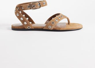 Mango Sandali stile gladiatore in 100% pelle color sabbia con borchie-Marrone