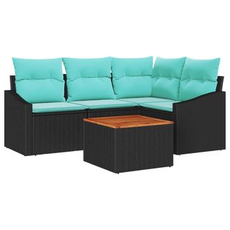 vidaXL Conjunto De Sof&aacute;s De Jard&iacute;n 5 Pcs Negro Rat&aacute;n Sint&eacute;tico Vidaxl