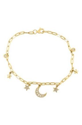 Effy Diamond Moon & Star Charm Bracelet in Gold at Nordstrom Rack, Size 7.5