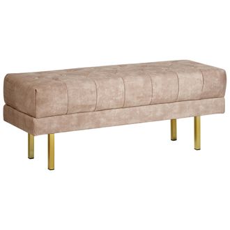 Beliani Banco Tapizado Decorativo Glamuroso Patas De Metal Dorado Estampado Liso Terciopelo Gris Pardo Roseville