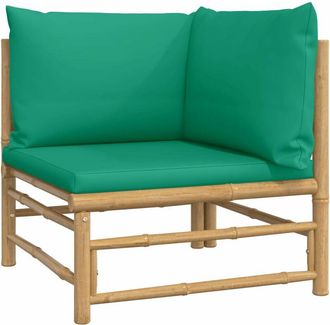 vidaXL Sof&aacute; Esquinero De Jard&iacute;n Bamb&uacute; Con Cojines Verde Vidaxl