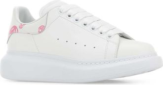 Alexander McQueen Womens White Leather Sneakers With Printed Heel Whitepink