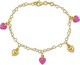Delmar Enamel Heart Charm Bracelet in Gold/pink at Nordstrom Rack
