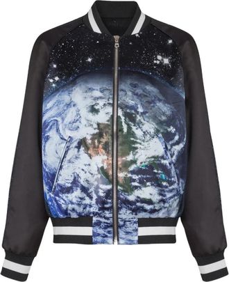Balmain Bomberjack met Aarde en Sterren Print - Heren - Bomber jackets - Veelkleurig - L - Satijn - Jassen
