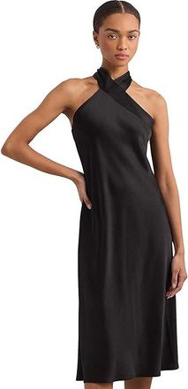 Lauren Ralph Lauren Satin Charmeuse Halter Cocktail Dress Womens Dress Black : 16, Polyester/Satin